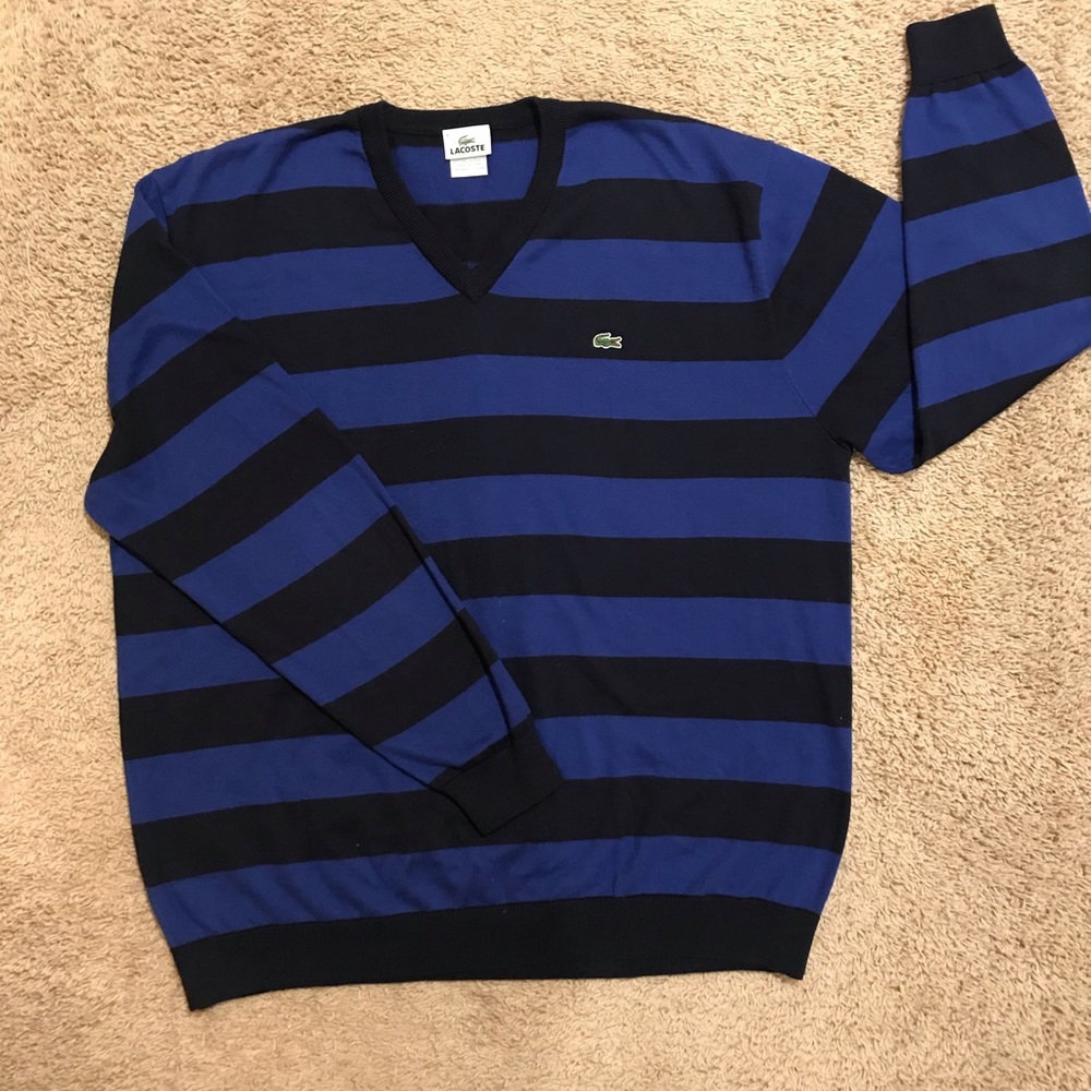 Men’s black and blue striped v neck sweater